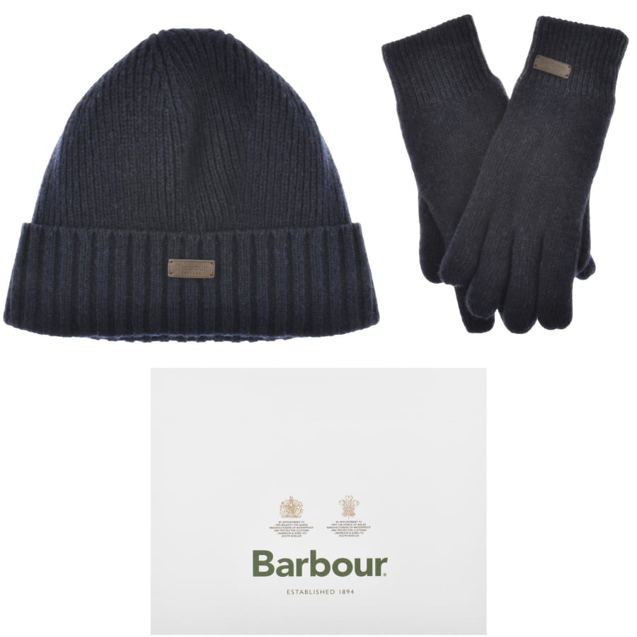 Barbour Beanie And Gloves Gift Set Navy